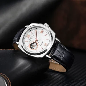 French Connection Silver Texture & Open Heart Round Dial Automatic Analog Watch  - For Men
