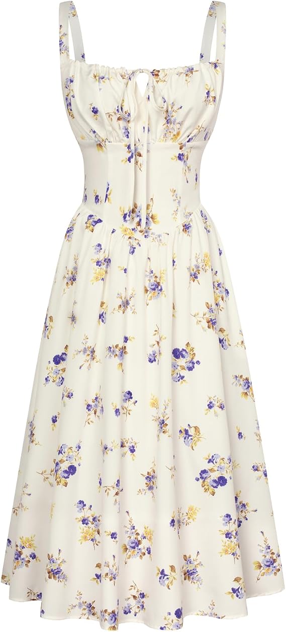 SCARLET DARKNESS Women Summer Dresses Casual Floral Beach Sundress A-Line Sleeveless Spaghetti Strap Victorian Milkmaid Corset Dress