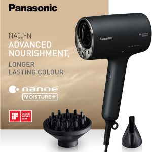 Panasonic EH-NA0J-N895 nanoe MOISTURE+ and Mineral Hair Dryer, Diffuser & Concentrator Nozzle, Intelligent Sensing, Hot & Cold Alternating Mode, Skin, Scalp & Hair Tip Care Modes, 1600W Power, Black